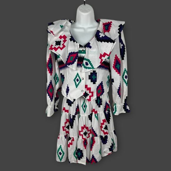 Vintage 80s Western Circle T Marilyn Lenox Boho White Blouse and Skirt Set Med - Picture 1 of 9